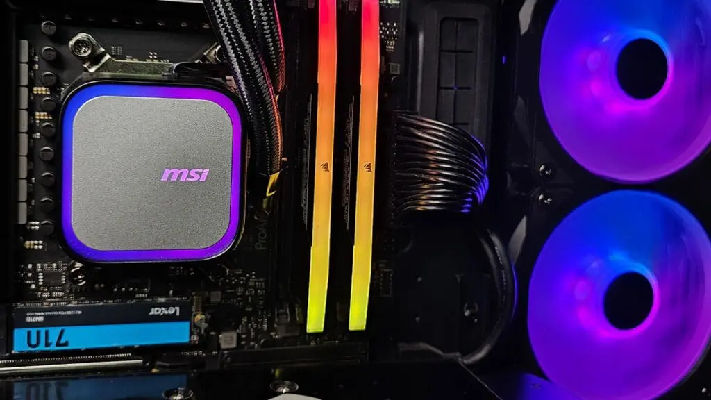 MSI MAG CORELIQUID A13 360 ARGB po zamontowaniu na procesorze