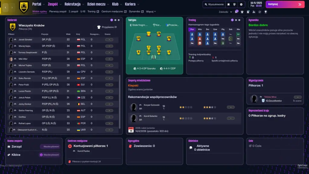 fm26 rozgrywka widok zespołu