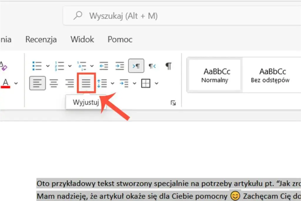 Justowanie w Wordzie