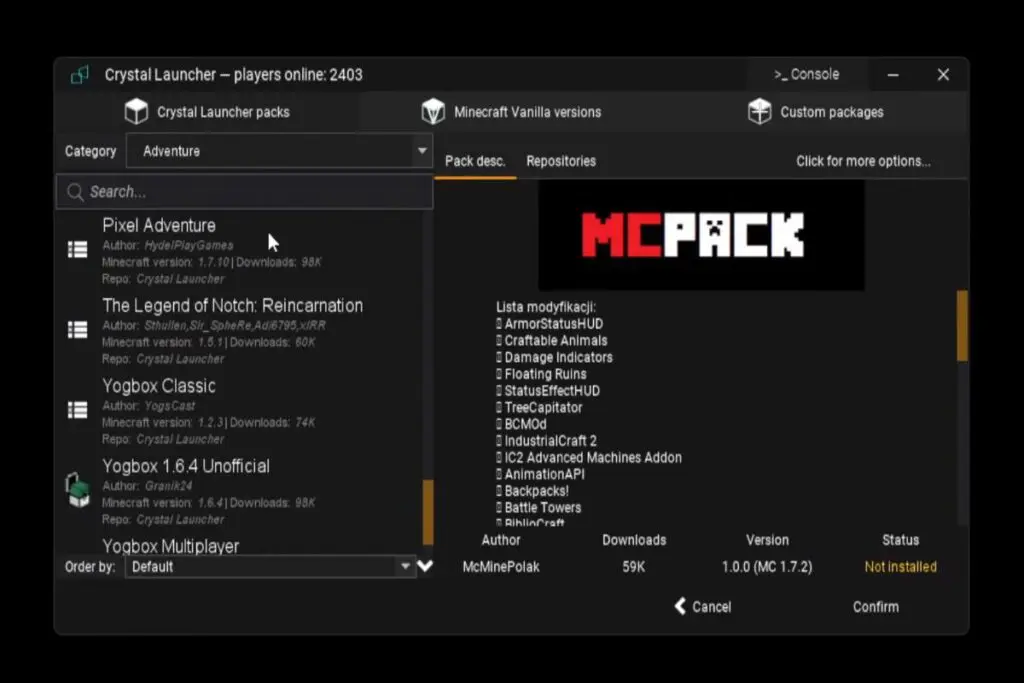Mody w Crystal Launcher