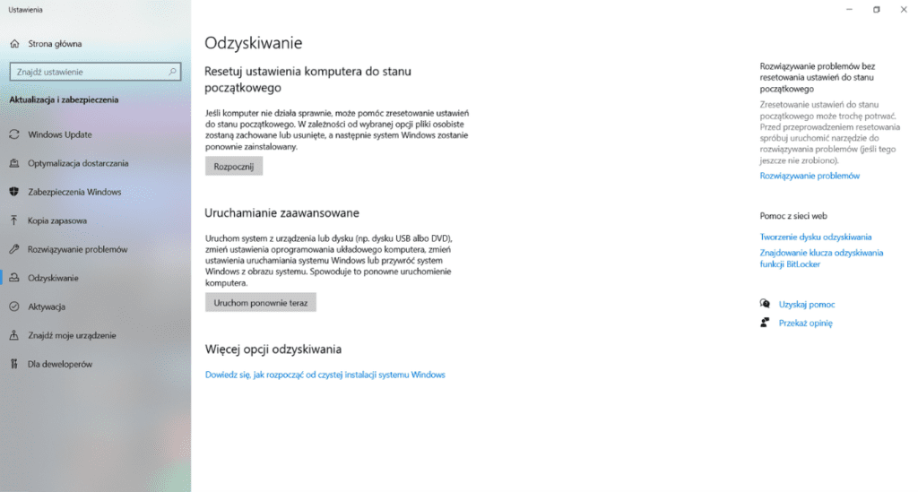 Przywracanie systemu windows 10