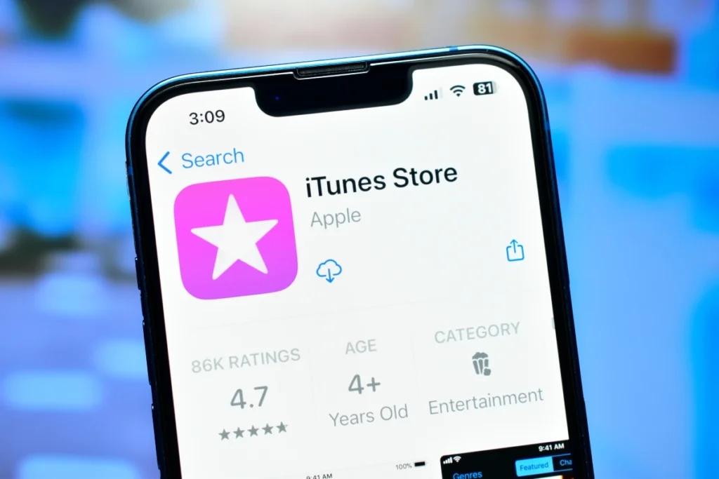 Aplikacja iTunes Store na smartfonie