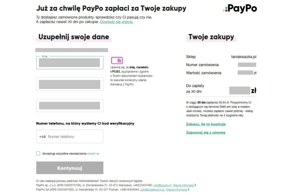 Płatność za 30 dni PayPo