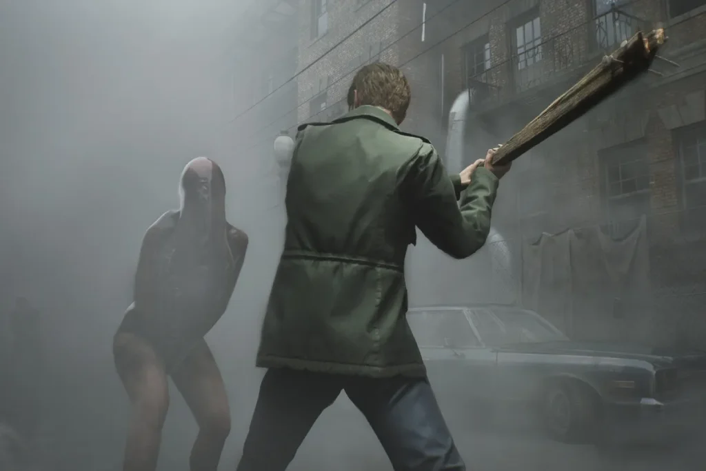 walka w silent hill 2 z potworem za użyciem deski z gwoźdźmi