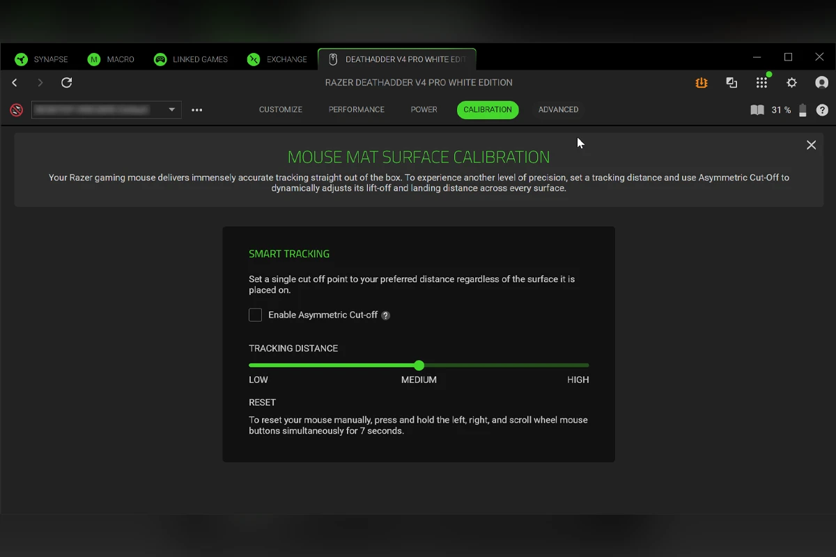 Razer DeathAdder V4 Pro White Razer Synapse kalibracja