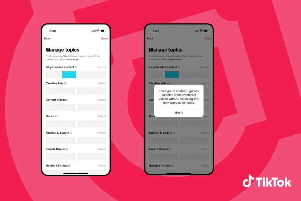 TikTok widoczność AI ustawienia